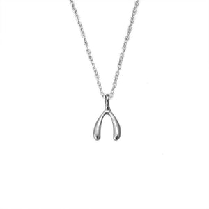 N1456 Silver Dainty Wishbone Necklace with Free Earrings - Iris Fashion Jewelry