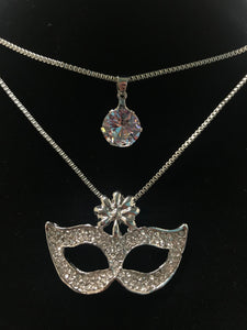N1341 Silver Rhinestone Mardi Gras Mask Necklace with FREE Earrings - Iris Fashion Jewelry