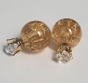 *E492 Champagne Ice Breaker Ball & Rhinestone Earrings - Iris Fashion Jewelry