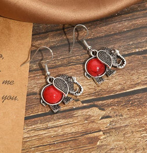 E1788 Silver Red Crackle Elephant Earrings - Iris Fashion Jewelry