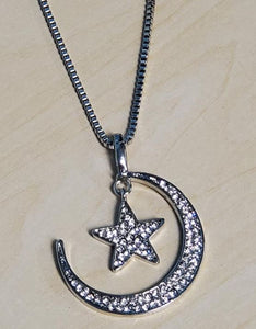 N719 Silver Rhinestone Moon & Star Necklace with FREE Earrings - Iris Fashion Jewelry