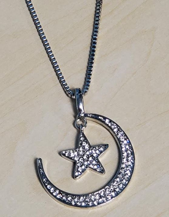 N719 Silver Rhinestone Moon & Star Necklace with FREE Earrings - Iris Fashion Jewelry