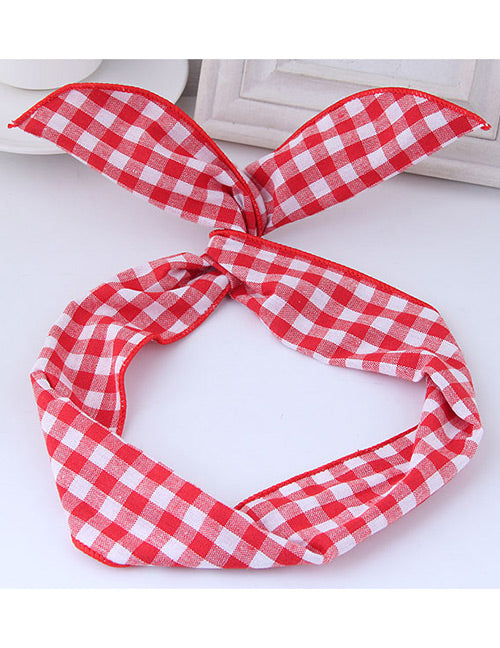 H19 Red Gingham Pattern Wire & Cloth Hair Band - Iris Fashion Jewelry