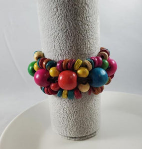 B591 Colorful Circle Design Wooden Bead Bracelet - Iris Fashion Jewelry