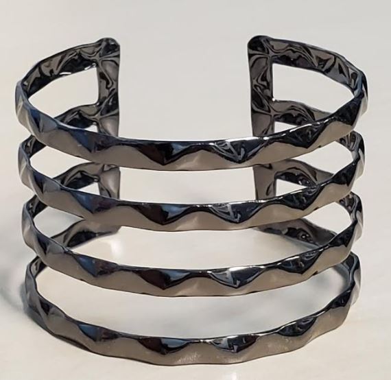 B58 Gun Metal Textured Cuff Bracelet - Iris Fashion Jewelry