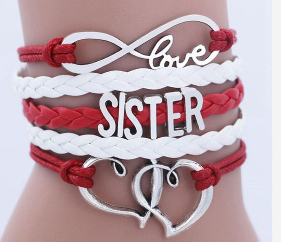 B549 Red & White Sister Leather Layered Bracelet - Iris Fashion Jewelry