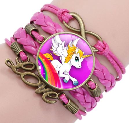 L421 Hot Pink Unicorn Leather Layered Bracelet - Iris Fashion Jewelry