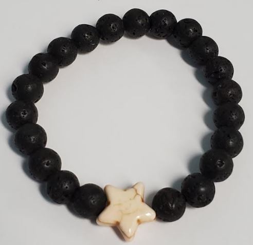 B926 Black Lava Stone White Star Bead Bracelet - Iris Fashion Jewelry