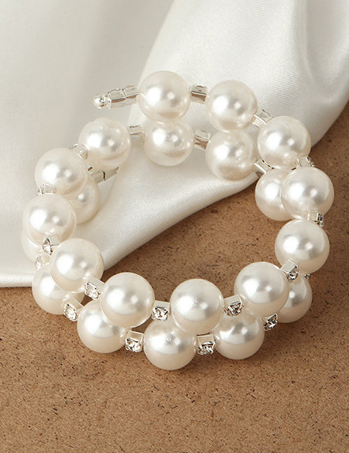 B1160 Silver Pearl & Rhinestone Layer Bracelet - Iris Fashion Jewelry