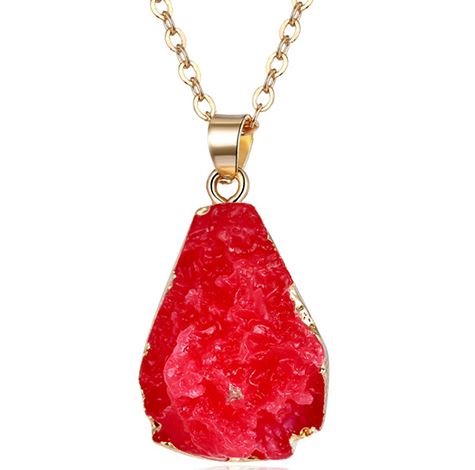 N963 Gold Red Imitation Natural Stone Necklace with FREE Earrings - Iris Fashion Jewelry