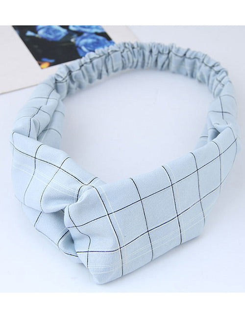 H363 Pale Blue Grid Pattern Head Band - Iris Fashion Jewelry