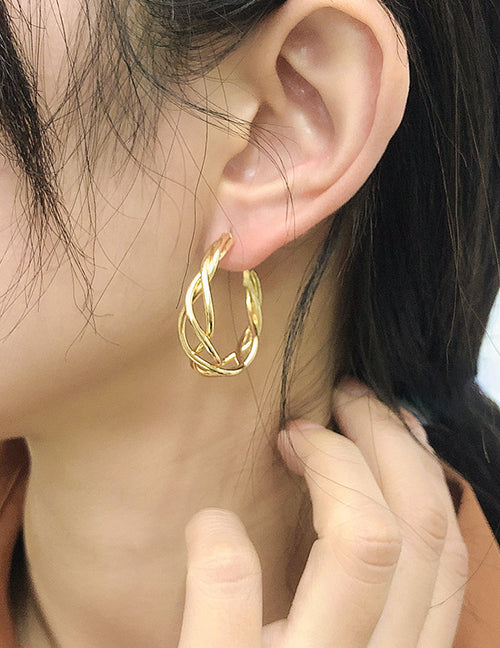 E1763 Gold Intertwined Hoop Earrings - Iris Fashion Jewelry