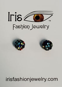 *E584 Black Multi Color Rhinestone Covered Ball Magnetic Earrings - Iris Fashion Jewelry