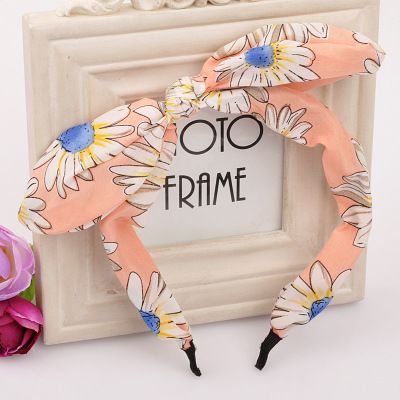 H643 Peach Floral Design Fabric Covered Head Band with Bow - Iris Fashion Jewelry