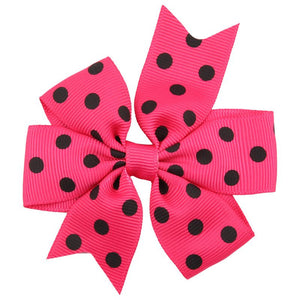H209 Small Hot Pink Black Polka Dot Bow Hair Clip - Iris Fashion Jewelry