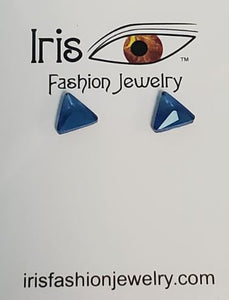 *E156 Blue Triangle Gemstone Magnetic Earrings - Iris Fashion Jewelry