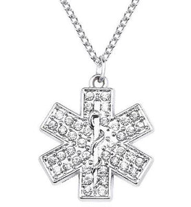 N1052 Silver Crystal Rhinestone Star of Life Necklace with Free Earrings - Iris Fashion Jewelry