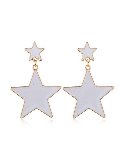 E1792 White Baked Enamel Star Earrings - Iris Fashion Jewelry