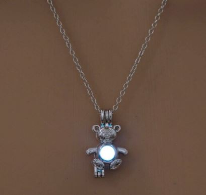 N1299 Silver Glow in the Dark Teddy Bear Necklace with FREE EARRINGS - Iris Fashion Jewelry