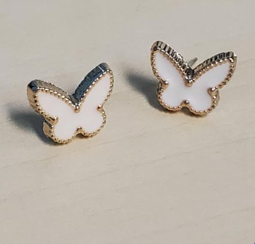 E669 Gold White Butterfly Stud Earrings - Iris Fashion Jewelry