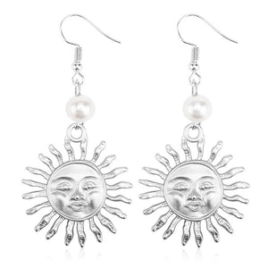 E305 Silver Sun with Pearl Earrings - Iris Fashion Jewelry