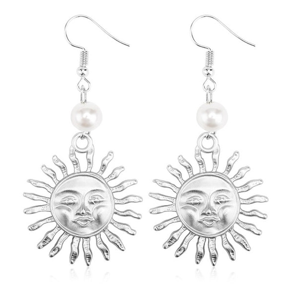 E305 Silver Sun with Pearl Earrings - Iris Fashion Jewelry