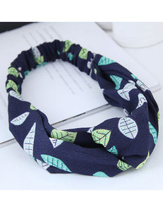 H383 Navy Blue Leaf Pattern Head Band - Iris Fashion Jewelry