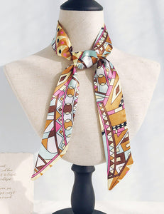 H506 Yellow Geometric Design Satin Scarf - Iris Fashion Jewelry