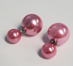 *E642 Pearl Light Pink Small Double Ball Earrings - Iris Fashion Jewelry