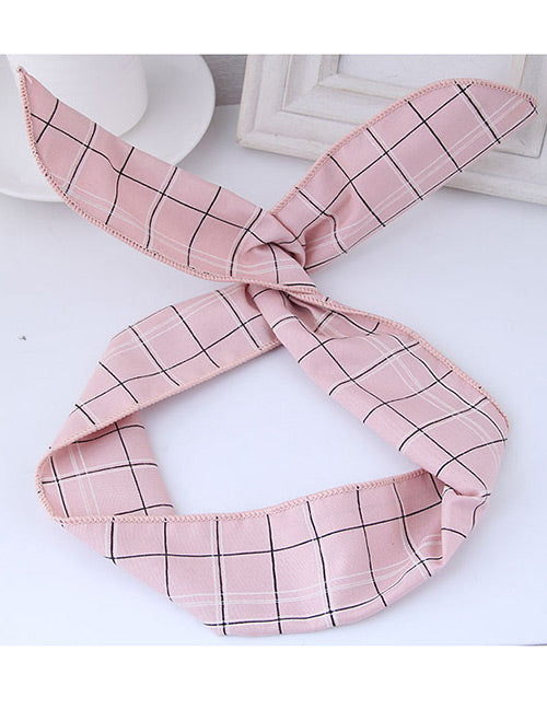 H139 Pale Pink Grid Pattern Wire & Cloth Hair Band - Iris Fashion Jewelry
