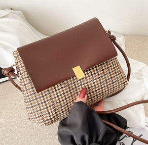 PB105 Brown Houndstooth Pattern Shoulder Bag - Iris Fashion Jewelry