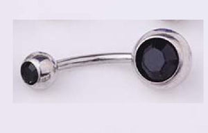 P12 Silver Double Ball Black Gemstone Belly Button Ring - Iris Fashion Jewelry