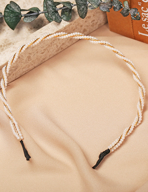 H733 Gold White Spiral Pearl Hair Band - Iris Fashion Jewelry
