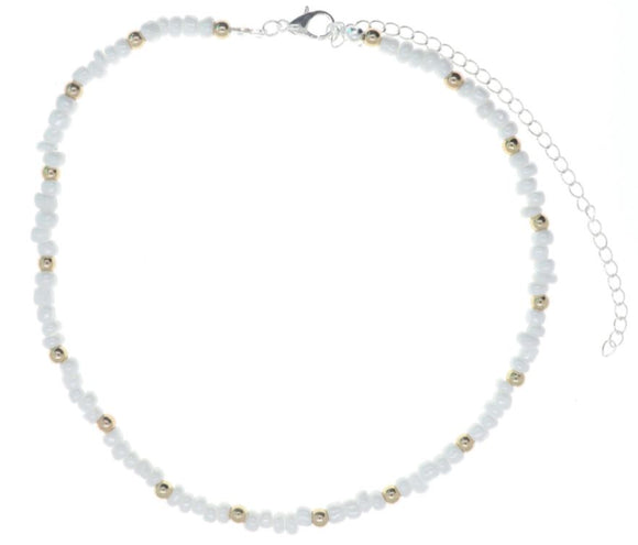 N641 Silver White & Gold Seed Bead Choker Necklace with FREE Earrings - Iris Fashion Jewelry