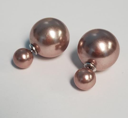 *E873 Pearlized Champagne Double Ball Earrings - Iris Fashion Jewelry