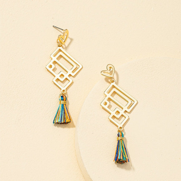 E1242 Gold Geometric Multi Color Tassel Earrings - Iris Fashion Jewelry