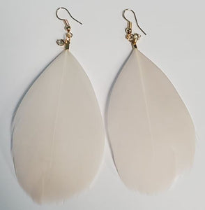 *E96 Large Beige Feather with Rhinestone Earrings - Iris Fashion Jewelry