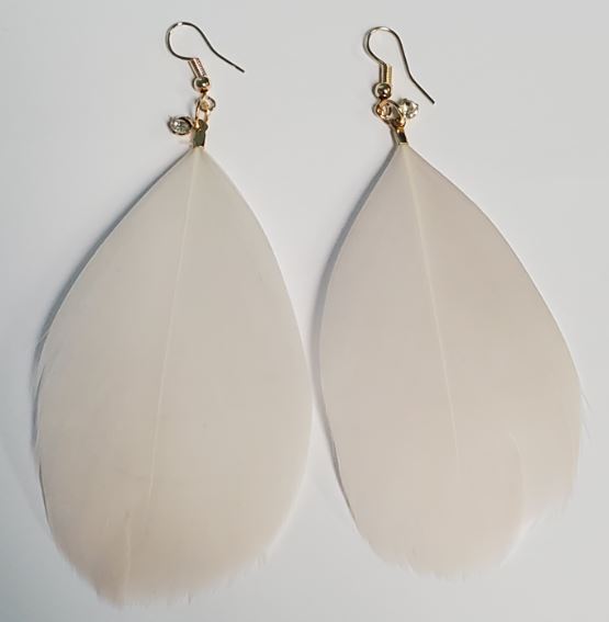*E96 Large Beige Feather with Rhinestone Earrings - Iris Fashion Jewelry