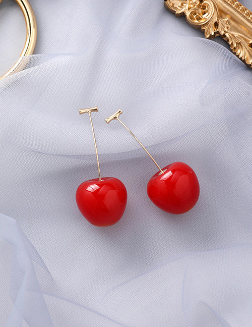 E1588 Gold Red Cherry Earrings - Iris Fashion Jewelry