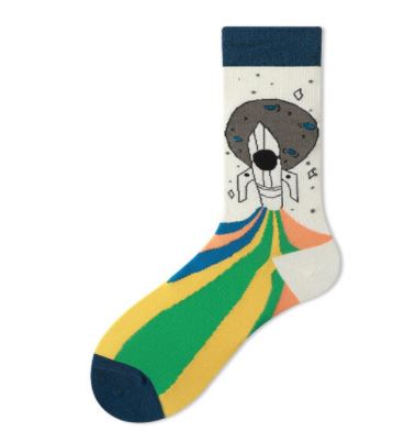 SF251 White Colorful Rocket Ship Socks - Iris Fashion Jewelry