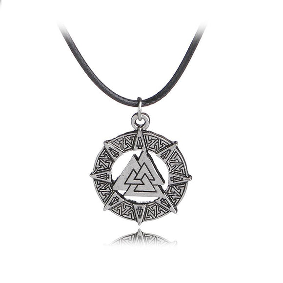 N691 Silver Triple Triangle Design Pendant on Leather Cord Necklace - Iris Fashion Jewelry