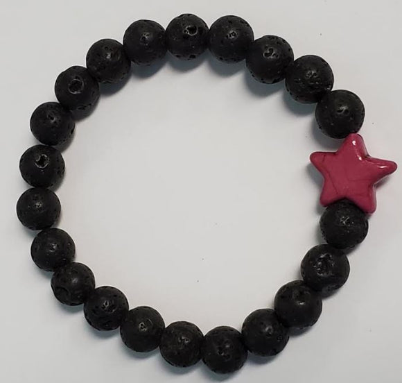 B295 Black Lava Stone Purple Star Bead Bracelet - Iris Fashion Jewelry