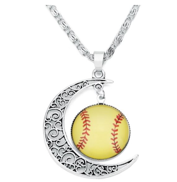 N827 Silver Softball Moon Necklace with FREE Earrings - Iris Fashion Jewelry