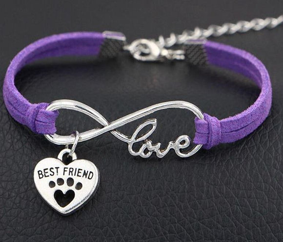 B1032 Purple Best Friend Paw Print Leather Cord Bracelet - Iris Fashion Jewelry