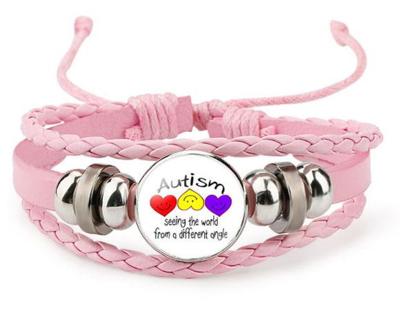 B18 Light Pink Leather Autism Awareness Bracelet - Iris Fashion Jewelry