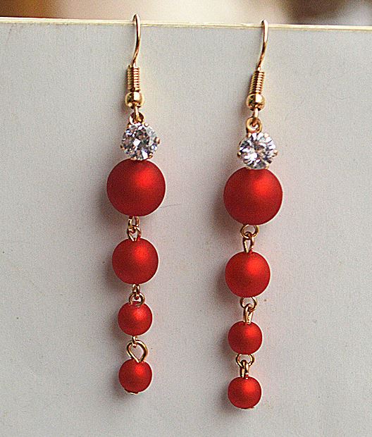 E791 Gold Red Pearl Dangle Rhinestone Earrings - Iris Fashion Jewelry