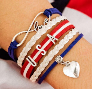 B756 Red White Blue Love USA Leather Layered Bracelet - Iris Fashion Jewelry