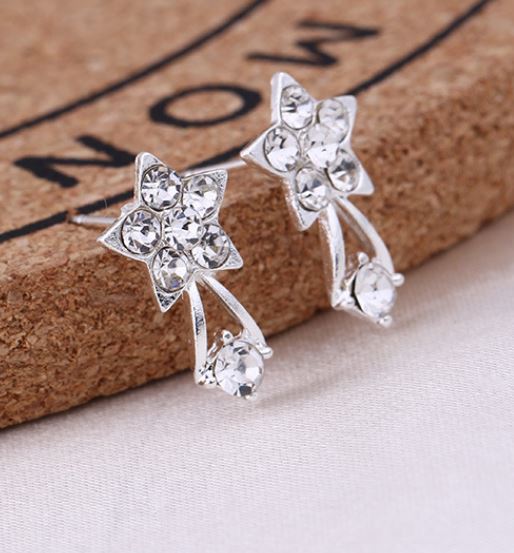 E293 Silver Rhinestone Shooting Star Earrings - Iris Fashion Jewelry