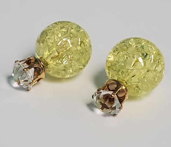 *E525 Yellow Ice Breaker Ball & Rhinestone Earrings - Iris Fashion Jewelry