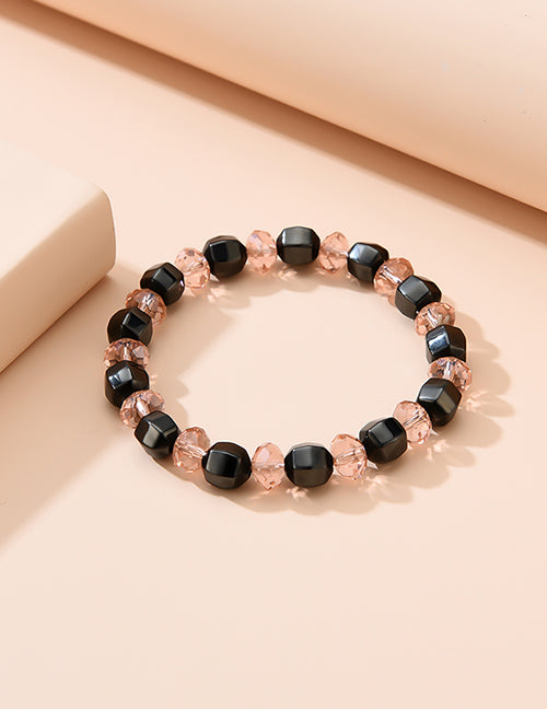 B931 Black Hematite Pink Bead Bracelet - Iris Fashion Jewelry
